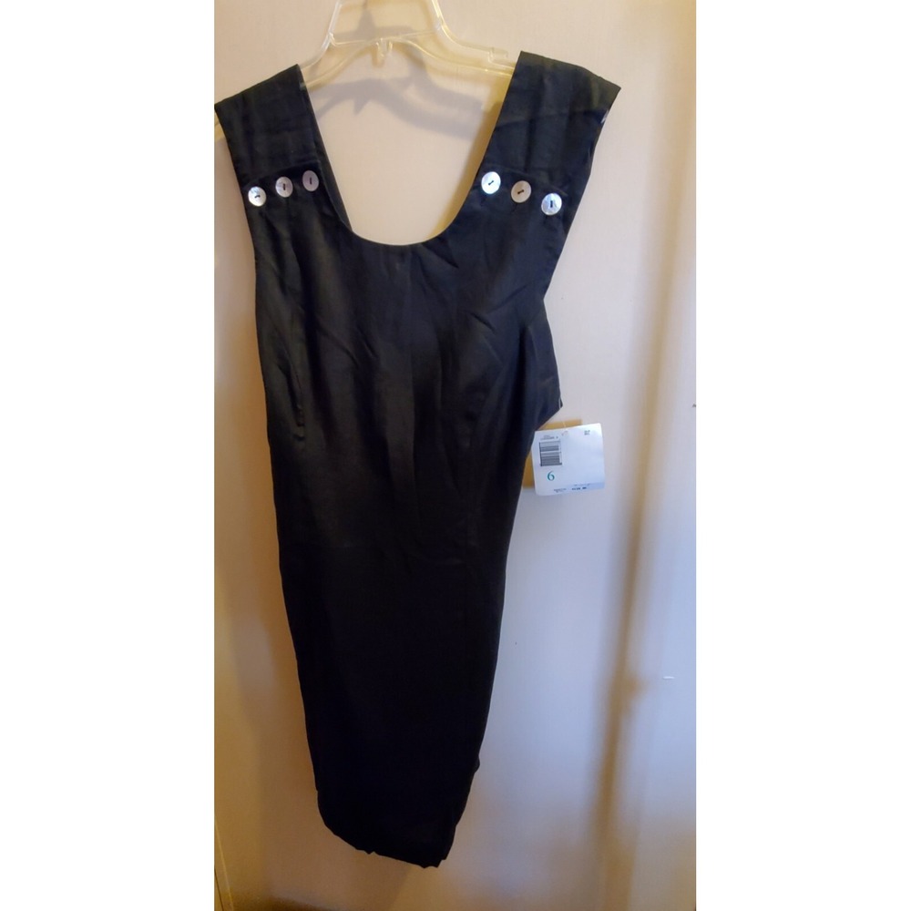 New Liz Claiborne size 6 linen black sleeveless dress with Shell Buttons soft
